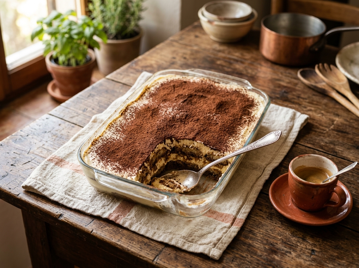 Tiramisù on a ceramic plate